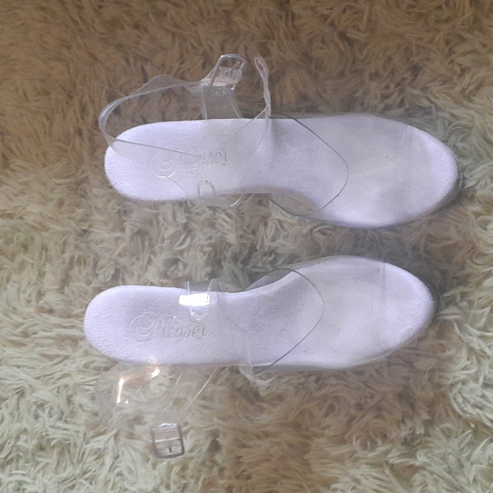 Clear pleaser 7 inch platform heels with glitter size 7